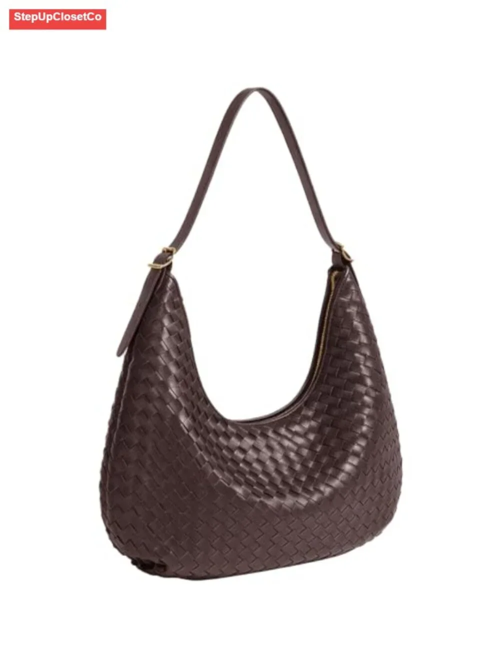 Woven Hobo Bag for Women Crescent Shoulder Bag Soft Vegan Leather Gold Zipper